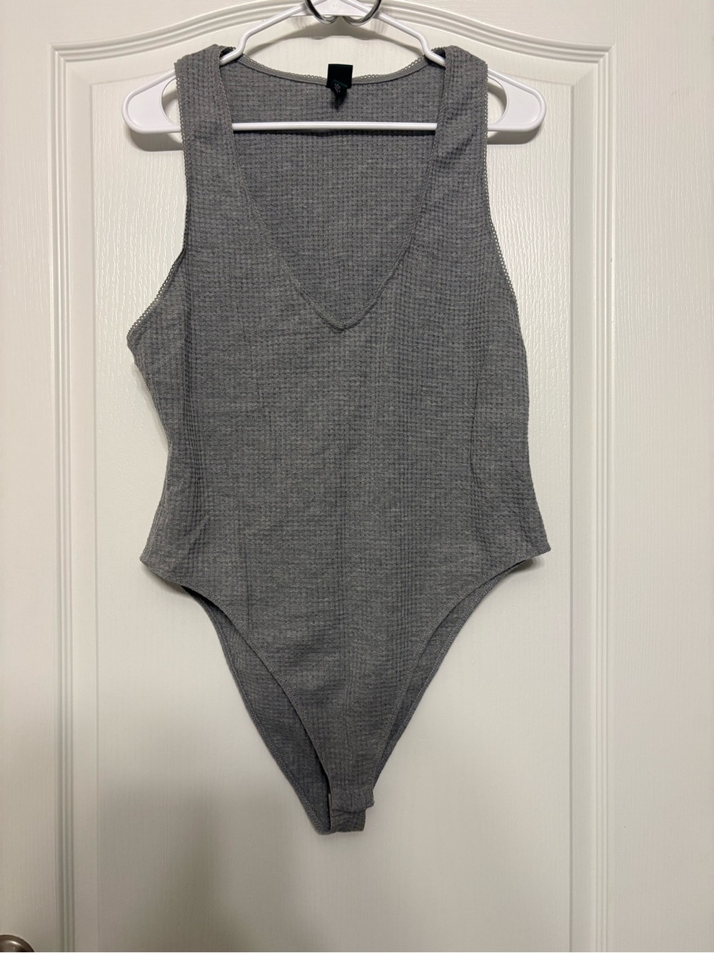wild fable Gray Waffle Knit V-Neck Bodysuit